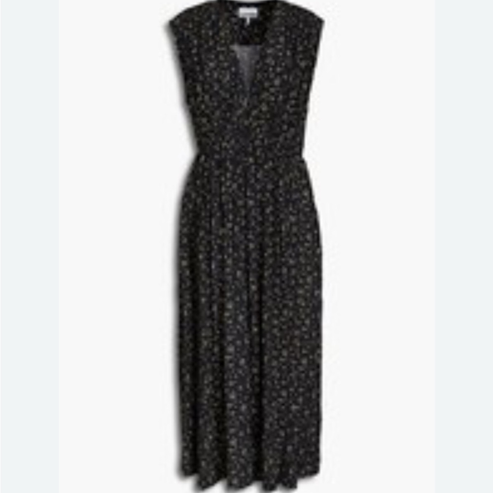 GANNI black low V neck maxi dress black floral size small euro 34
